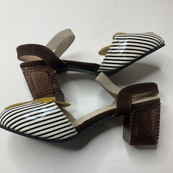 Yasirun Shoes Yasirun Yellow Floral Striped Closed Toe Heels Poshmark